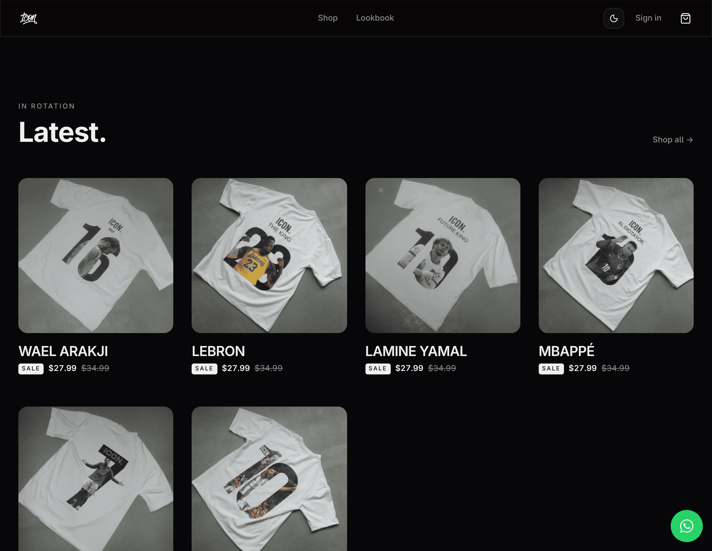 The ICON. storefront showing athlete graphic tees.